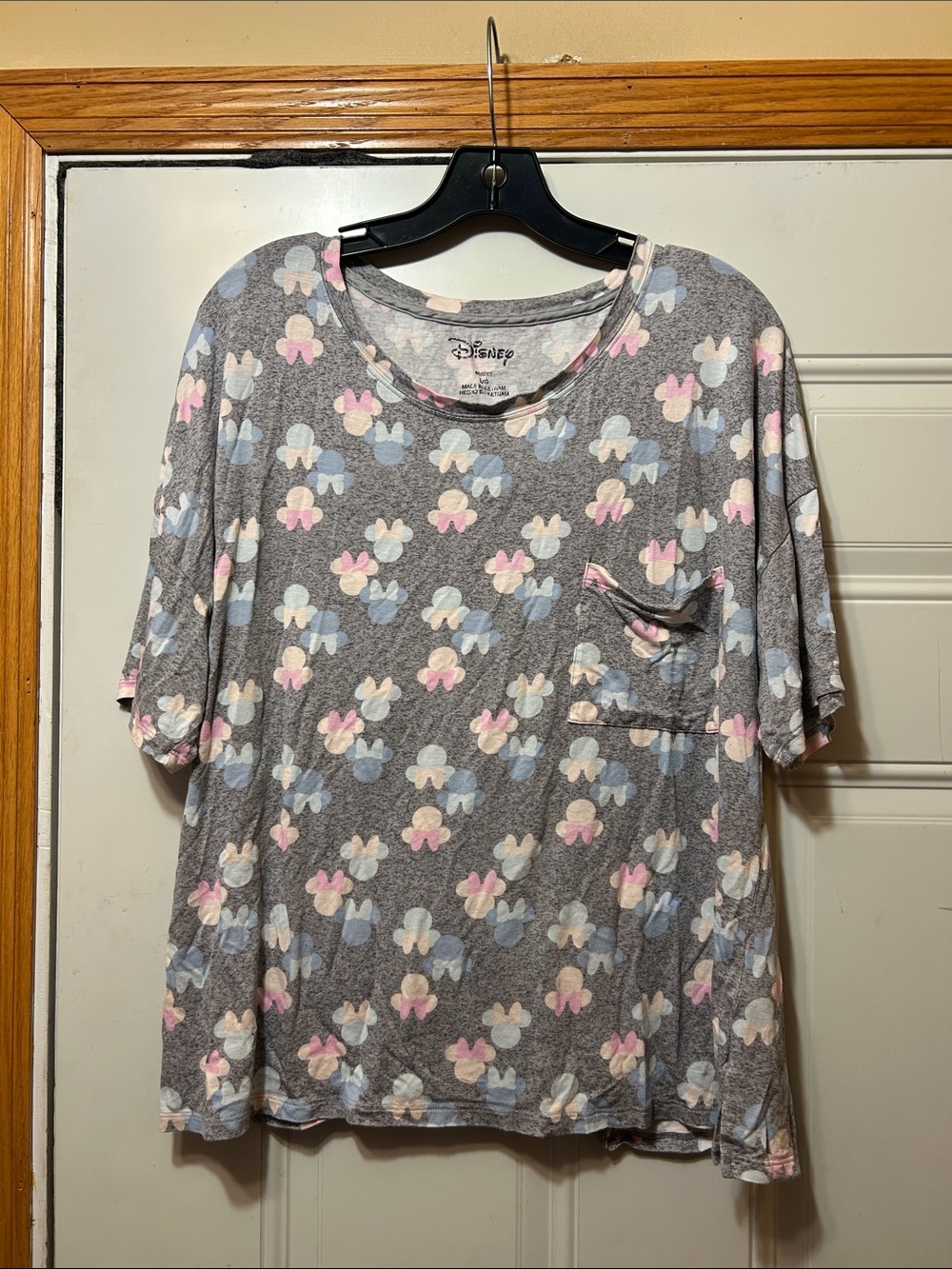 Disney Gray Minnie Mouse Bow Pajama Pocket Tee with Pink & Blue Accents L